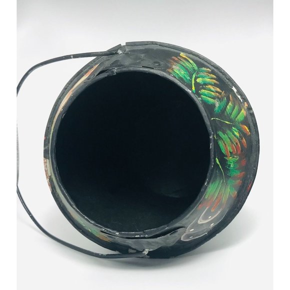 Vintage Tole Painted Bucket Handle Hand Painted Metalware Toleware 8" Black - Picture 7 of 10